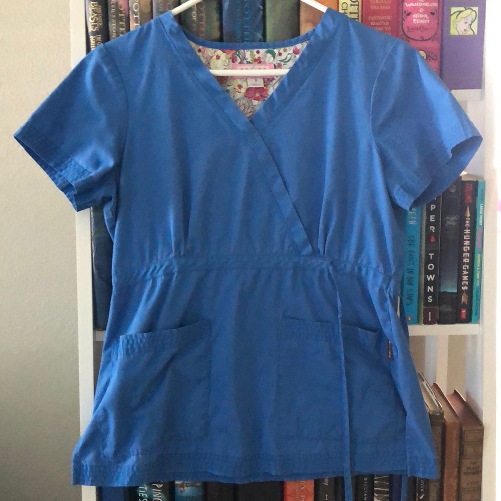 Small blue scrub top